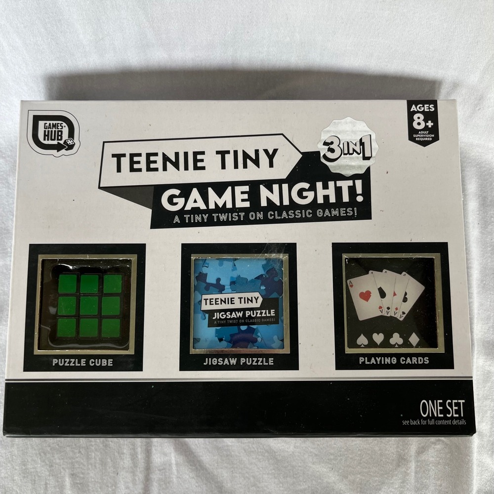 Games Hub Teenie Tiny Game Night 3-in-1 Miniature Puzzle Cube Jigsaw Cards Set